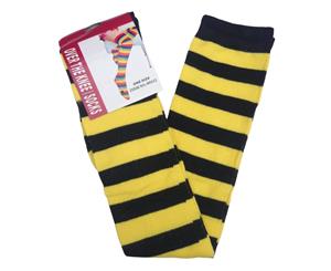 10x Over The Knee Socks Plain Striped High Thigh Ladies Long Stocking Bulk Price - Yellow/Black Stripe - Yellow/Black Stripe