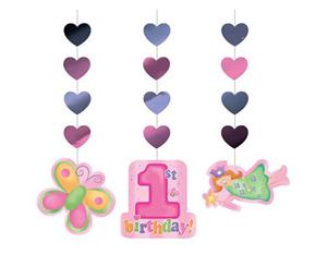 1st Birthday Girls Party Supplies Fun at One Girl Hanging Cutouts 3 Pack