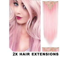 2Pcs Pink Thick High Grade Straight Hair 7Piece 16Clips 20" Hair Extension 07Pink 2X