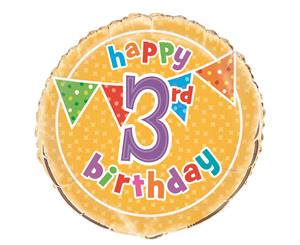 45cm Polka Dot Happy 3rd Birthday Foil Balloon - Packaged