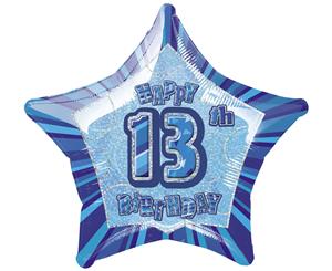 50cm Glitz Blue 13th Birithday Star Foil Balloon Packaged