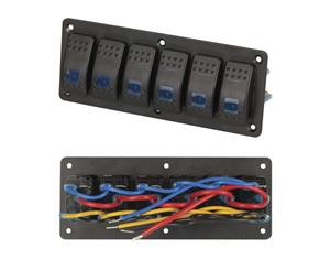 6 Way Illuminated Blue Rocker Switch Panel