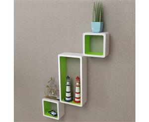 6x Wall Cube Shelves White and Green Display Hanging Storage Bookcase