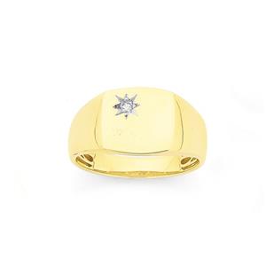 9ct Gold Square Diamond Set Signet Ring