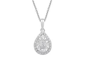 Bevilles Sterling Silver 0.10ct Diamond Pear Necklace Pendant