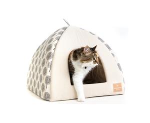 Cat Igloo Tree Print Pet Bed Ivory White