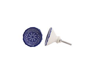 Cgb Giftware Round White And Blue Patterned Drawer Handle (White/Blue) - CB1462