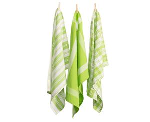 Country Vintage Modern Tea Towels Cotton Dish Cloths Set 3 LIME GREEN New