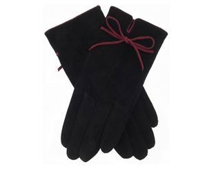 Dents Women's Jenny Contrast Bow Suede Gloves - Black/Berry