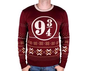 Harry Potter Christmas Jumper Ugly Platform 9 3/4 Logo Official Mens - Red