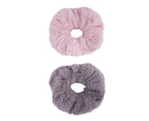 Lovisa Faux Fur Grey Pink Scrunchie Set