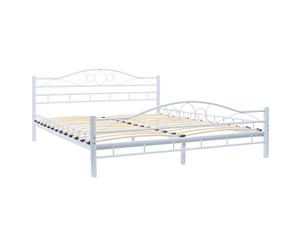 Metal Bed Frame Slatted Base 153x203cm Curl Design White Queen Size