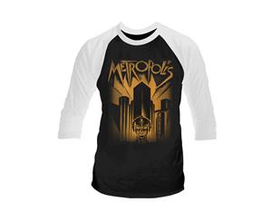 Metropolis T Shirt Metropolis Movie Official Mens 3/4 Sleeve Baseball - Black