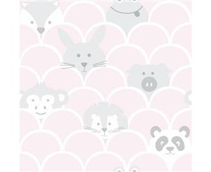 Over the Rainbow Peek a Boo Animals Wallpaper Pink / Grey Holden 91031