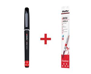 Pfeiffer Uwrite Fineliner Red 1 Pen + Pack Of 2 Refills Bundle