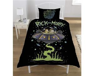 Rick And Morty Official Ufo Space Ship Reversible Duvet Cover Set (Black) - SI201