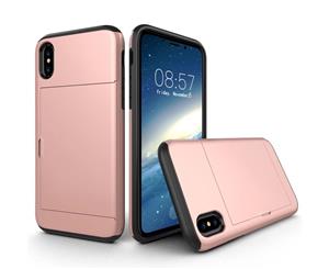 Rose Gold For Apple iPhone XR Double Cards Space Armor Tough Strong Case Cover