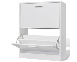 Shoe Cabinet with 2 Compartments Wooden White Storage Organiser Rack