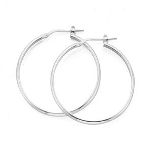 Silver 30mm 2.5mm Light Half Round Hoop Earrings