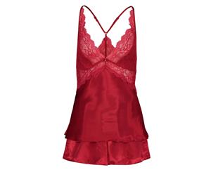 Slenderella GL8730 Red Solid Colour Satin Camisole Set