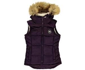 SoulCal Girls Double Zip Gilet Sleeveless Jacket Top Junior - Purple Faux Fur