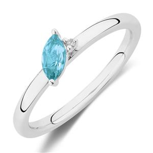 Stacker Ring with Diamond & Blue Topaz in Sterling Silver