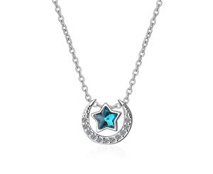 Star in the Moon Necklace-White Gold/Blue Turqoise