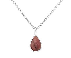 Sterling Silver Genuine Rhodonite Pear Necklace