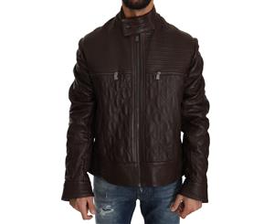 Trussardi Brown Leather Biker Zipper Motorcycle Mens Jacket