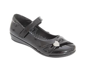 Us Brass Girls Paige Ii Touch Fastening Bar Diamante Trim Shoes (Black Patent) - DF1036