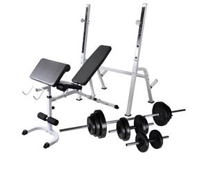 Workout Bench with Weight Rack Barbell and Dumbbell Set 30.5kg Home Gym