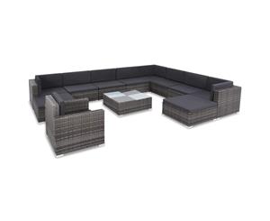 12 Pieces Garden Lounge Set with Cushions Poly Rattan Grey Anti-UV