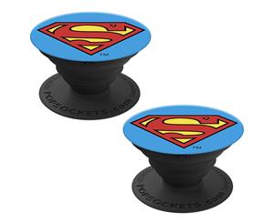 2PK PopSockets Universal Swappable PopGrip Licensed w/ Base Superman for Phones