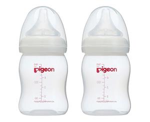 2x Pigeon 160ml PP Baby Feeding Bottle Wide Neck SS Silicone Teat Round Hole 0m+