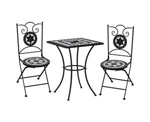 3 Piece Mosaic Bistro Set Ceramic Tile Black and White Balcony Set