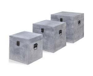 3x Storage Box Concrete Square Grey MDF Chest Organiser Home Decor