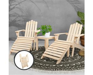 5pc Outdoor Chair and Table Set Beach Chairs Wooden Adirondack Sun Lounge Lounger Patio Garden Furniture Gardeon