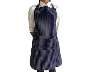 Blue & White Butcher Stripe Bib Apron (100% Cotton Aprons With Pocket)