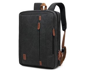 CBL 17.3 Inches Convertible Laptop Messenger Bag Shoulder Bag Canvas Backpack-Canvas Black