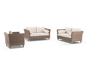 Carolina 2+2+1 Seater Outdoor Wicker Lounge Setting - Outdoor Wicker Lounges - Brushed Wheat Cream cushions