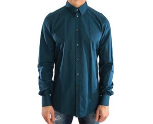 Dolce & Gabbana Blue Dress Gold Slim Fit Cotton Shirt