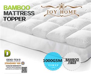 Double 1000GSM Bamboo Fibre Pillowtop Mattress Topper Protector Pad Cotton Top