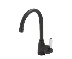 Fienza Eleanor Gooseneck Sink Mixer Matte Black with White Ceramic Handle 202109BK