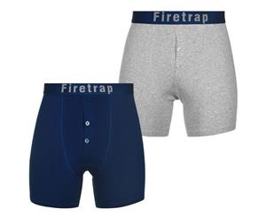 Firetrap Mens 2 Pack Boxers - Sea/Grey Marl Elasticated Waist Stretch