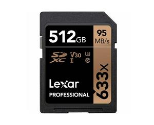 Lexar Professional 633x 512GB SDXC UHS-I Card - Upto 95MB/s Class 10 V30 U3 4K LSD512CBAP633