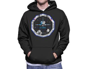 NASA STS 73 Columbia Mission Badge Distressed Men's Hooded Sweatshirt - Black