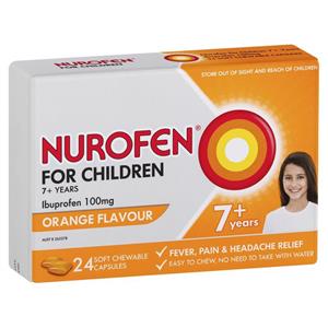 Nurofen for Children 7+ Orange 100mg Chewable 24 Capsules