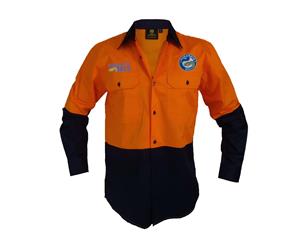 Parramatta Eels NRL LONG Sleeve Button Work Shirt HI VIS ORANGE NAVY