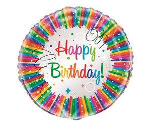 Rainbow Ribbons Happy Birthday 45cm Foil Balloon - Packaged