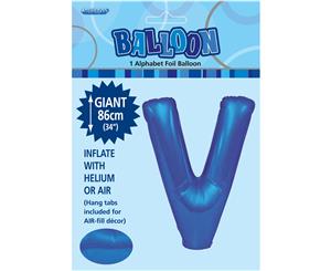 Royal Blue V Alphabet Foil Balloon 86cm